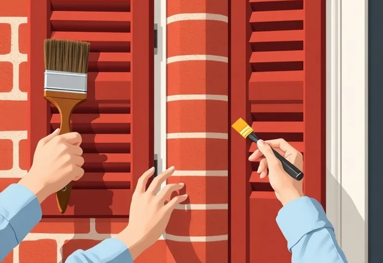 Mise en peinture au pinceau de volets et d'encadrements en bois