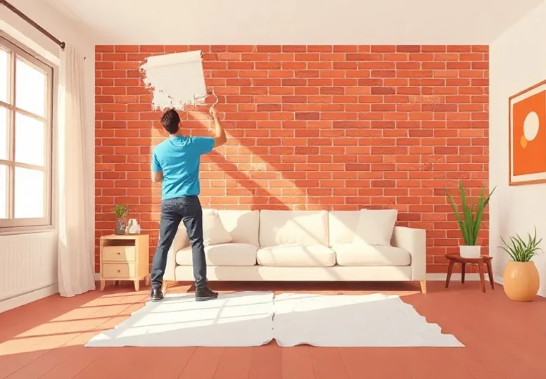 Peintre appliquant la peinture au rouleau sur un mur de salon